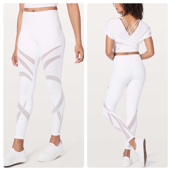 lululemon athletica Pants - Lululemon Wunder Under Hi-Rise Tight Mesh 28" White Womens 4 Legging Pants